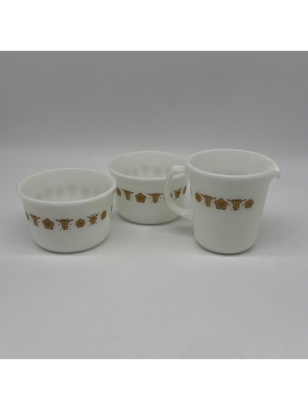Pyrex Corning Ware Butterfly Gold Creamer Sugar Bowl 3 PcVintage MCM Retro Used